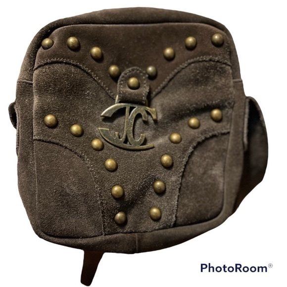 Just Cavalli Handbags - JUST Cavalli Brown Suede Leather Studded Crossbody Bag